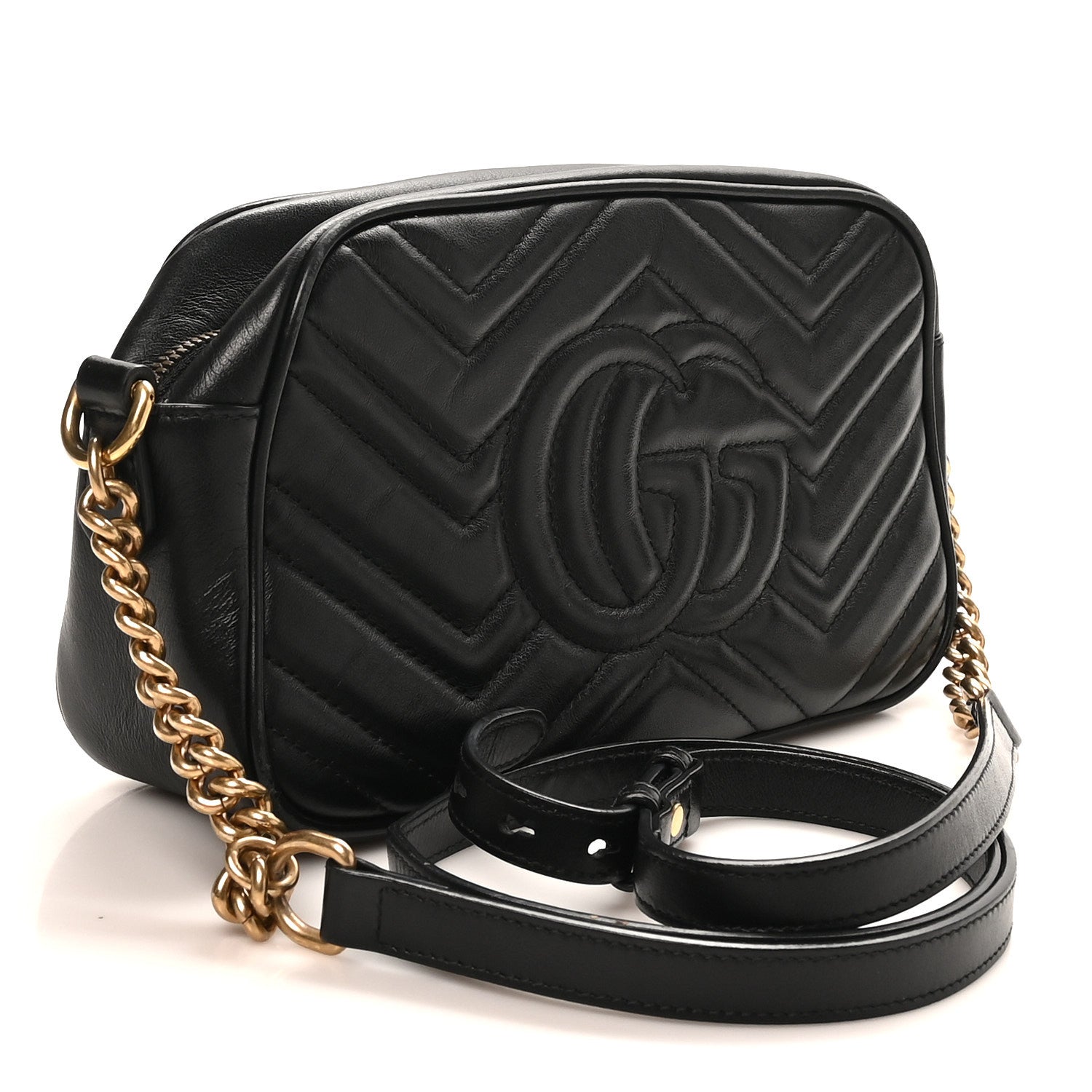 Gucci Calfskin Matelasse Small GG Marmont Chain Shoulder Bag Black 3 of 9