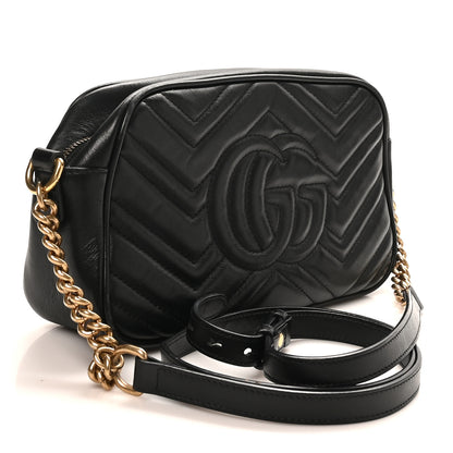 Gucci Calfskin Matelasse Small GG Marmont Chain Shoulder Bag Black 3 of 9