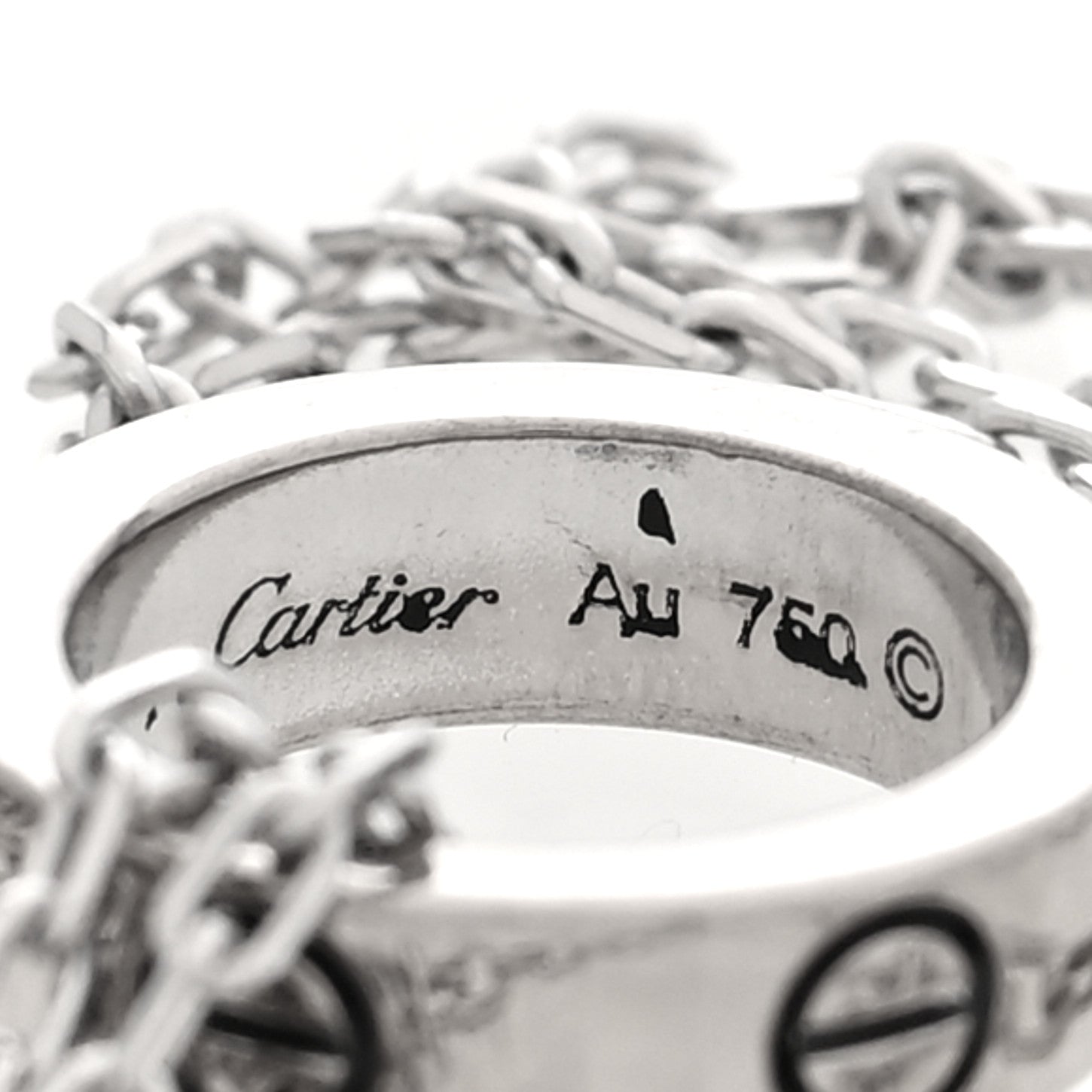 Cartier 18K White Gold Ceramic Diamond Three Ring LOVE Necklace 3 of 5