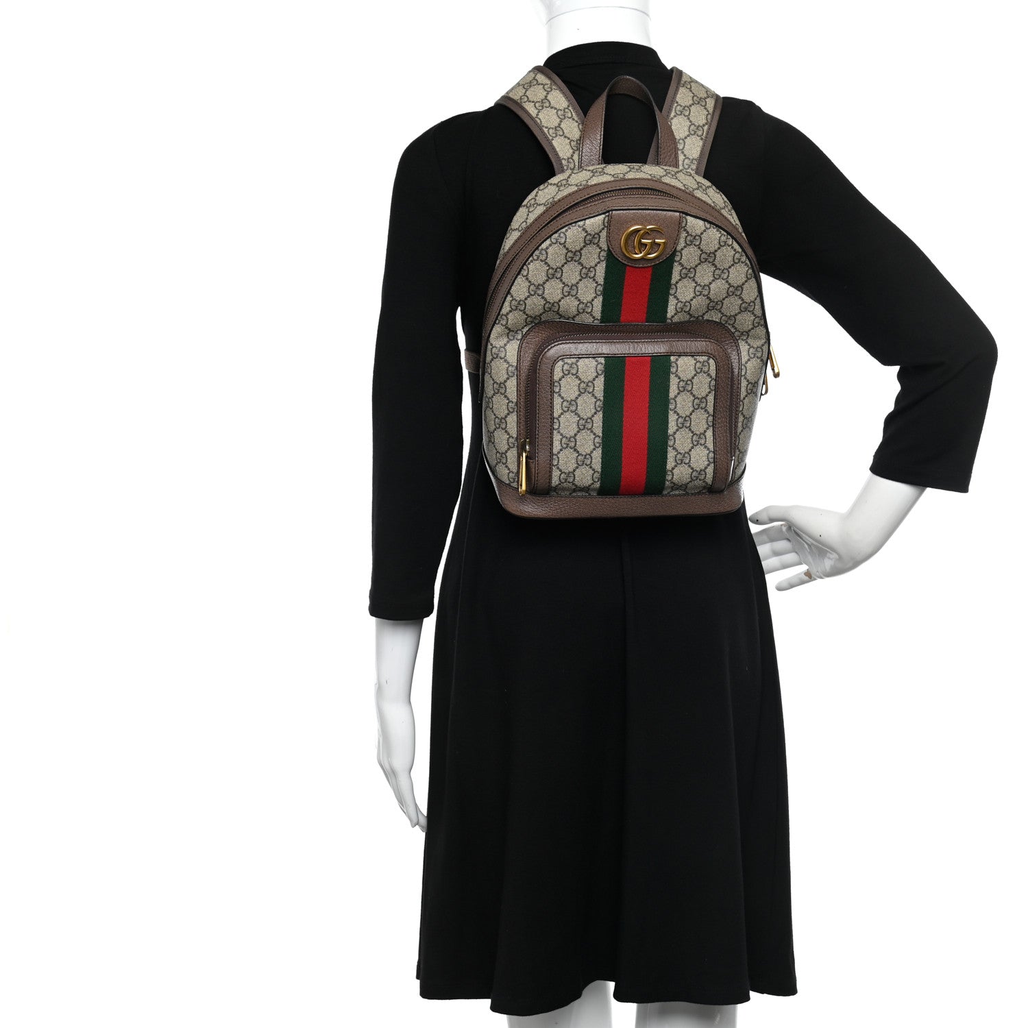 Gucci GG Supreme Monogram Calfskin Web Small Ophidia Day Backpack Beige Ebony New Acero 2 of 13