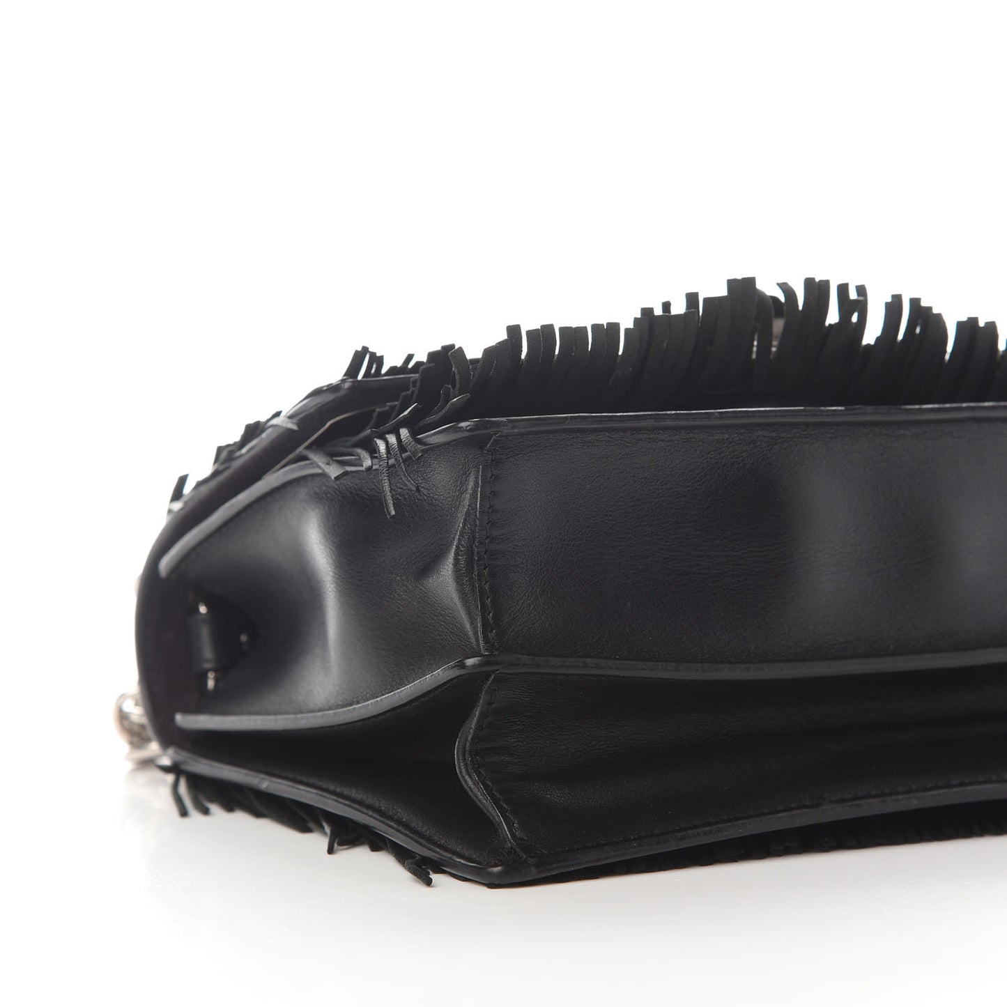 Smooth Calfskin Monster Eyes Fringe Studded Small Kan I Shoulder Bag Black