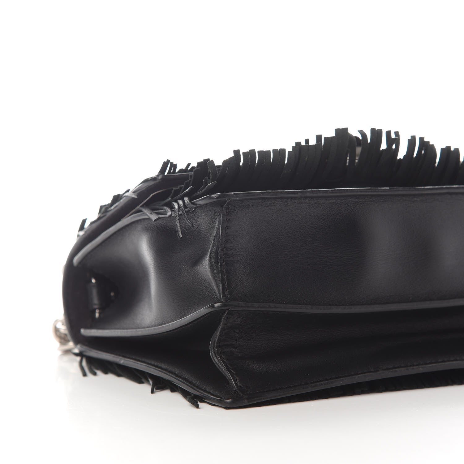 Fendi Smooth Calfskin Monster Eyes Fringe Studded Small Kan I Shoulder Bag Black 8 of 12