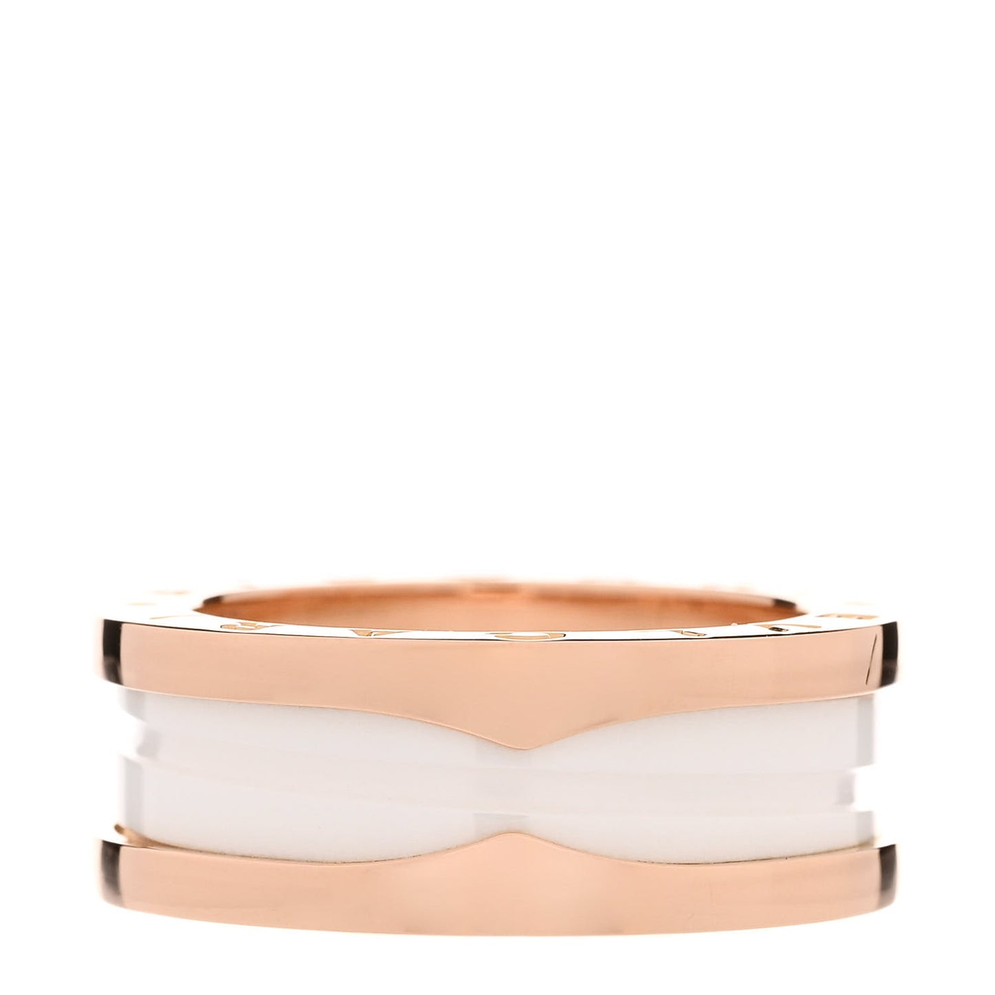 18K Rose Gold White Ceramic B.Zero1 Two-Band Ring 53 6.25
