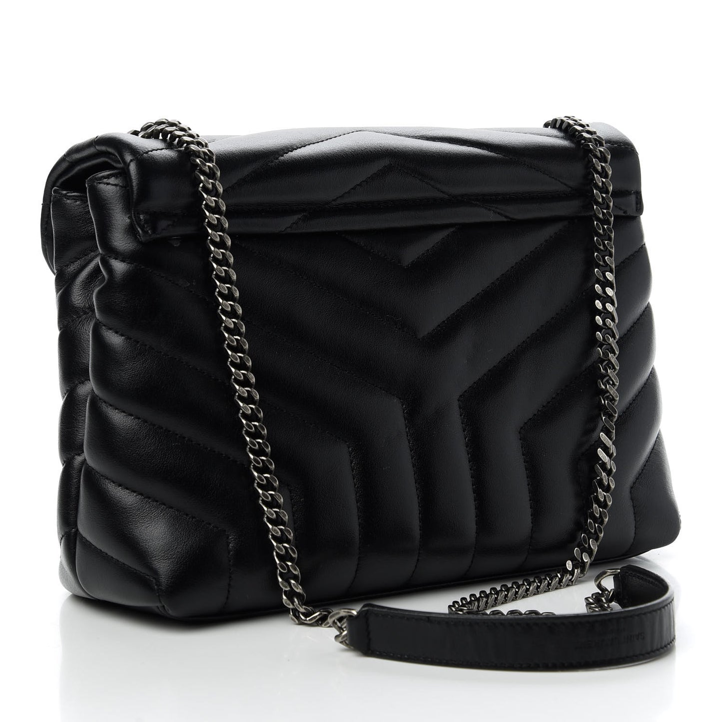 Calfskin Y Quilted Monogram Small Charm Loulou Chain Satchel Black