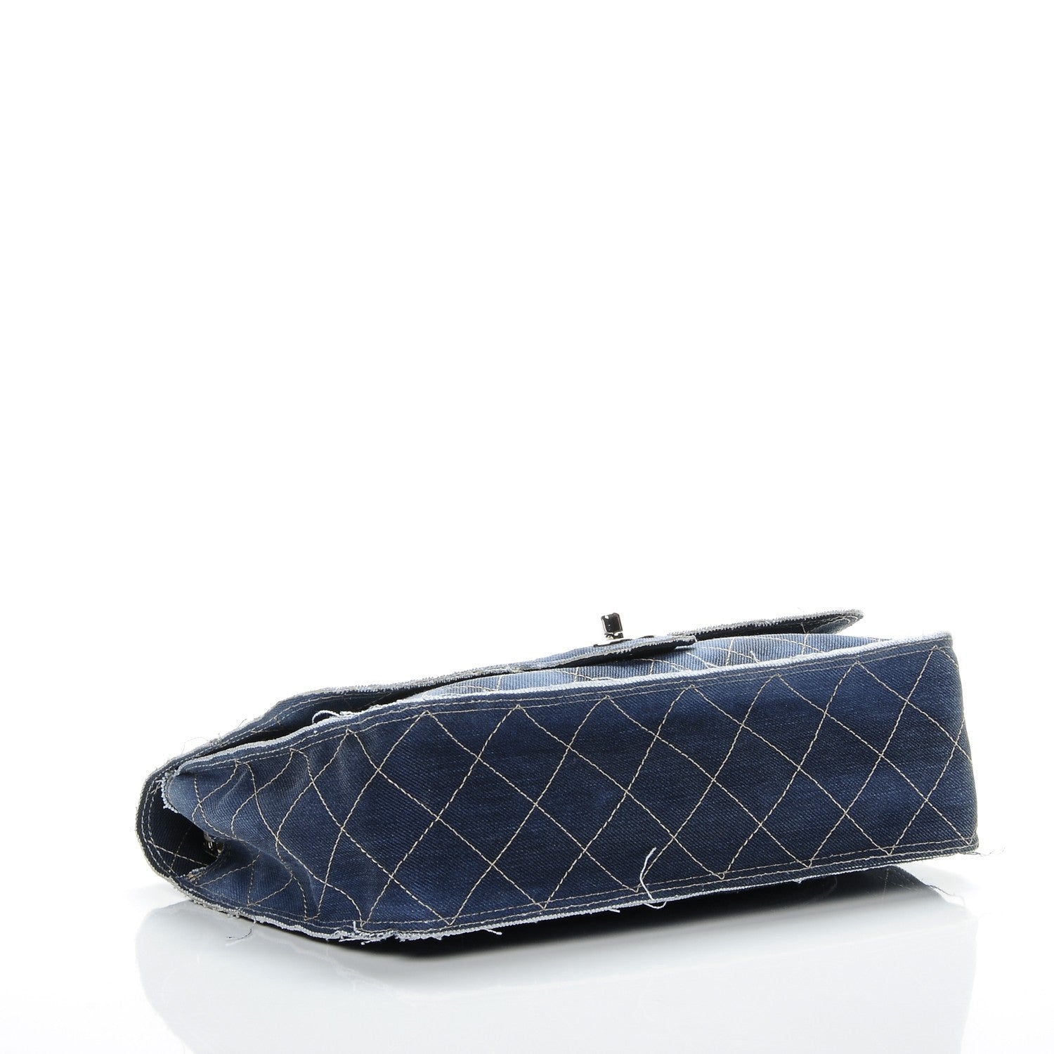 Chanel Denim Quilted Jumbo Pompom Flap Dark Blue 4 of 9