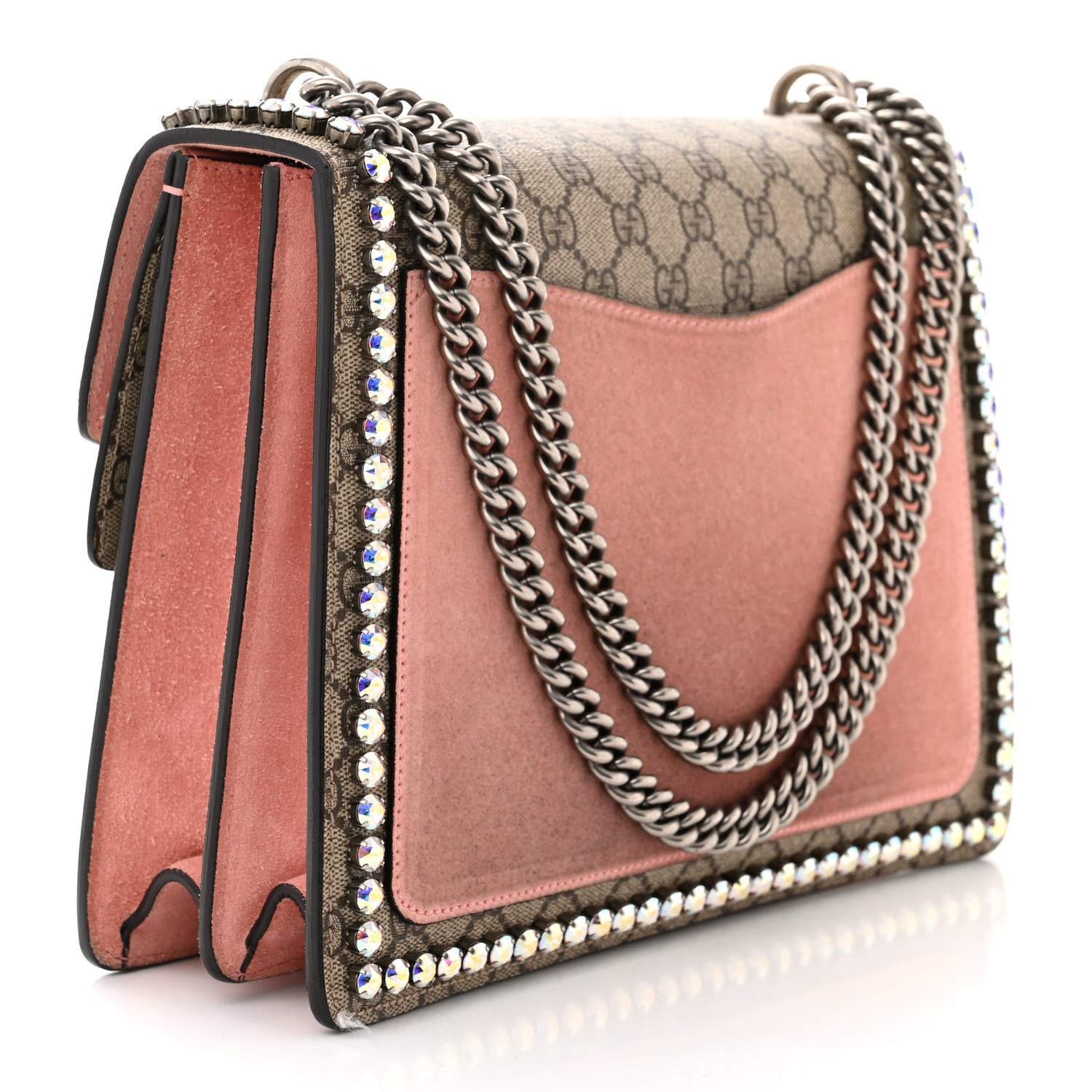 Gucci GG Supreme Monogram Suede Crystal Medium Dionysus Shoulder Bag Beige Ebony Light Peonia 3 of 13