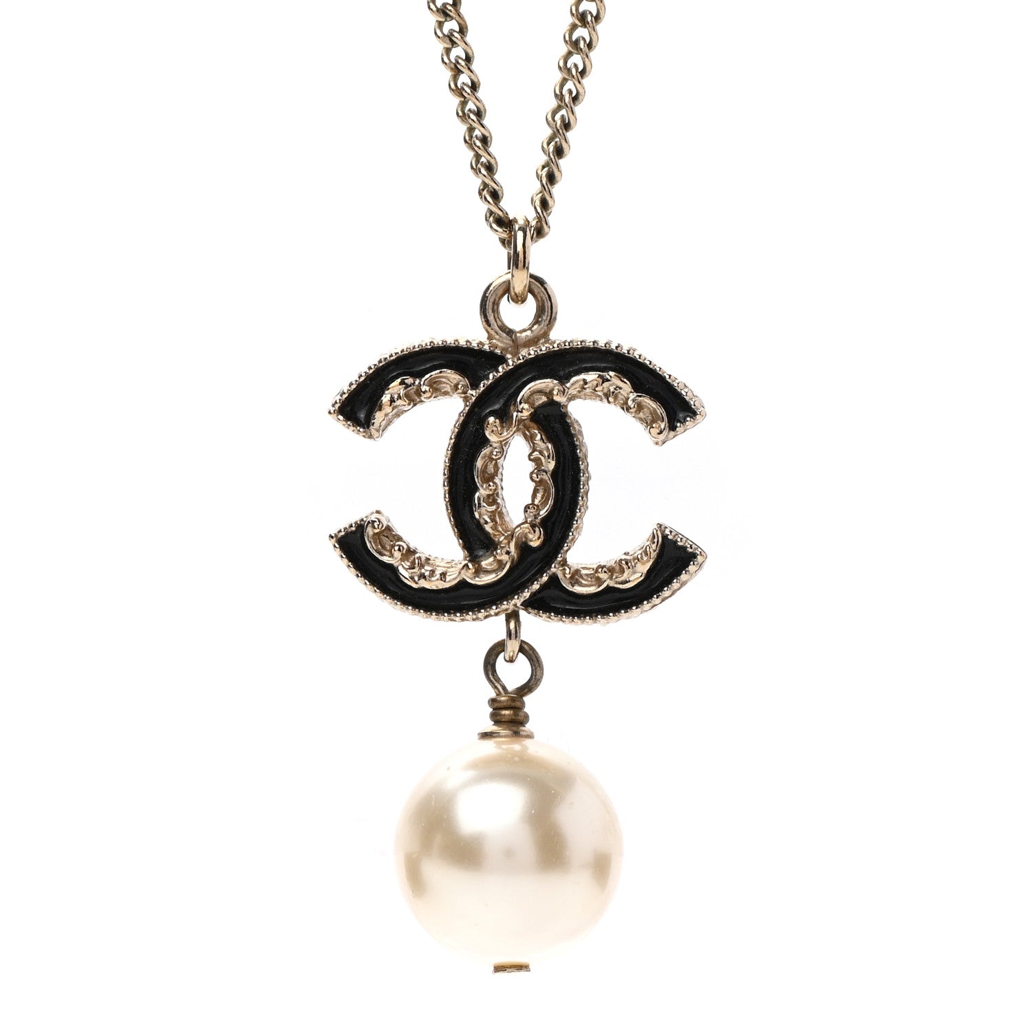 Chanel Pearl Enamel CC Drop Necklace Gold 4 of 5