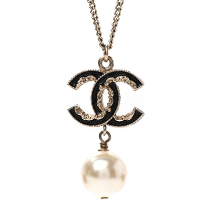 Chanel Pearl Enamel CC Drop Necklace Gold 4 of 5