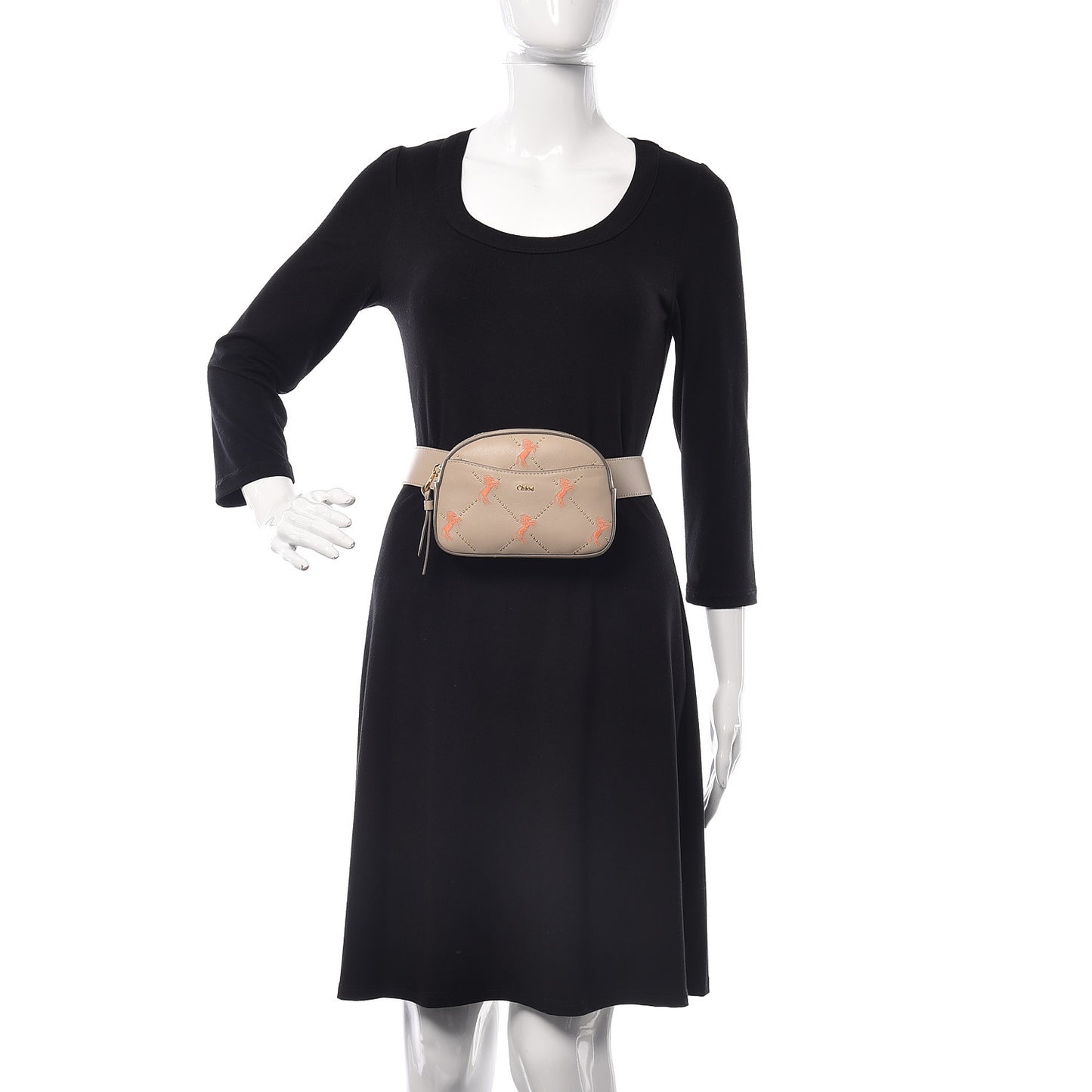 Smooth Calfskin Little Horses Embroidered Signature Belt Bag Pastel Grey