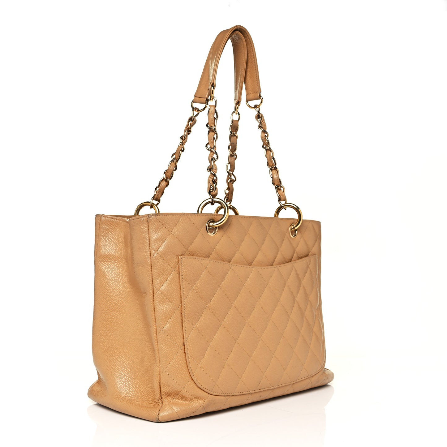 Caviar Quilted Grand Shopping Tote GST Beige