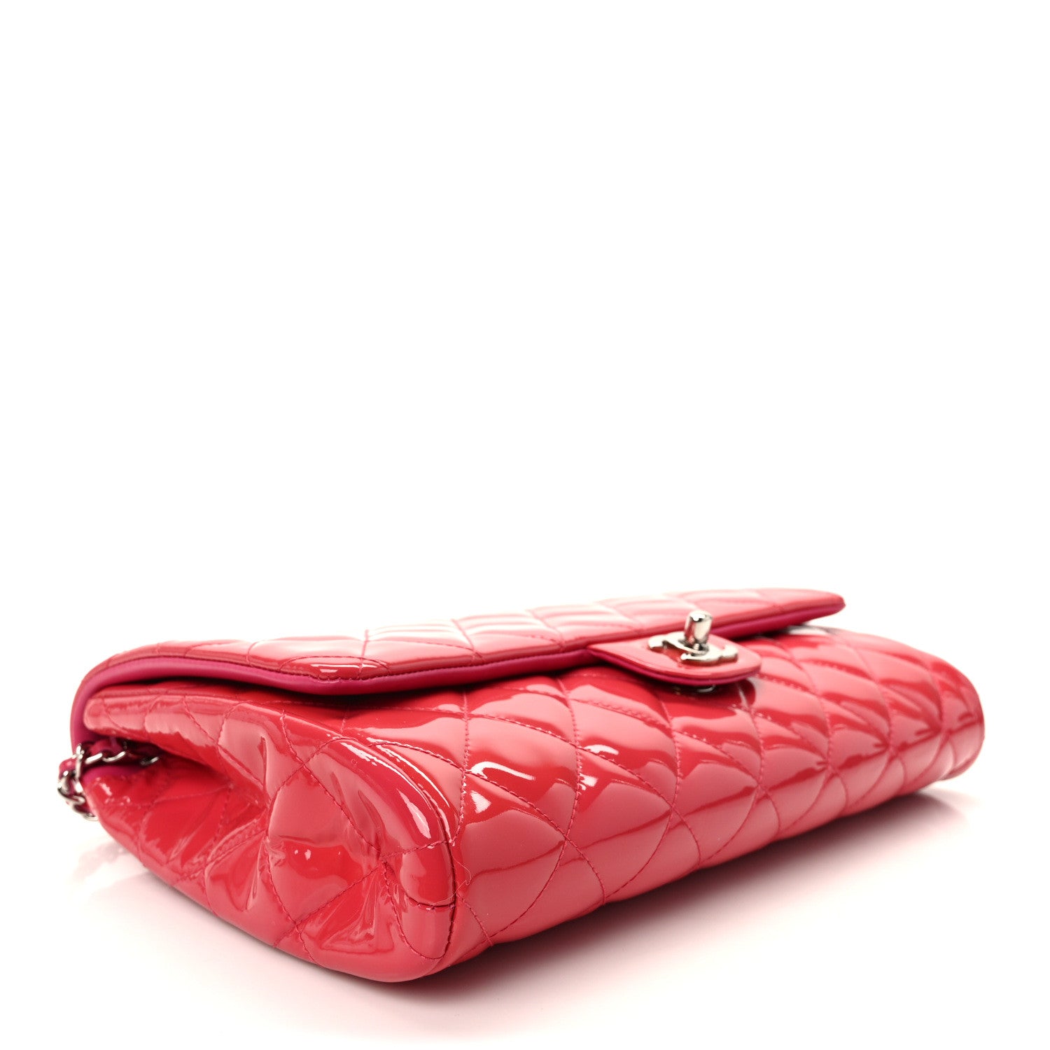 Chanel Patent Quilted Clutch with Chain Flap Fuchsia 4 of 11