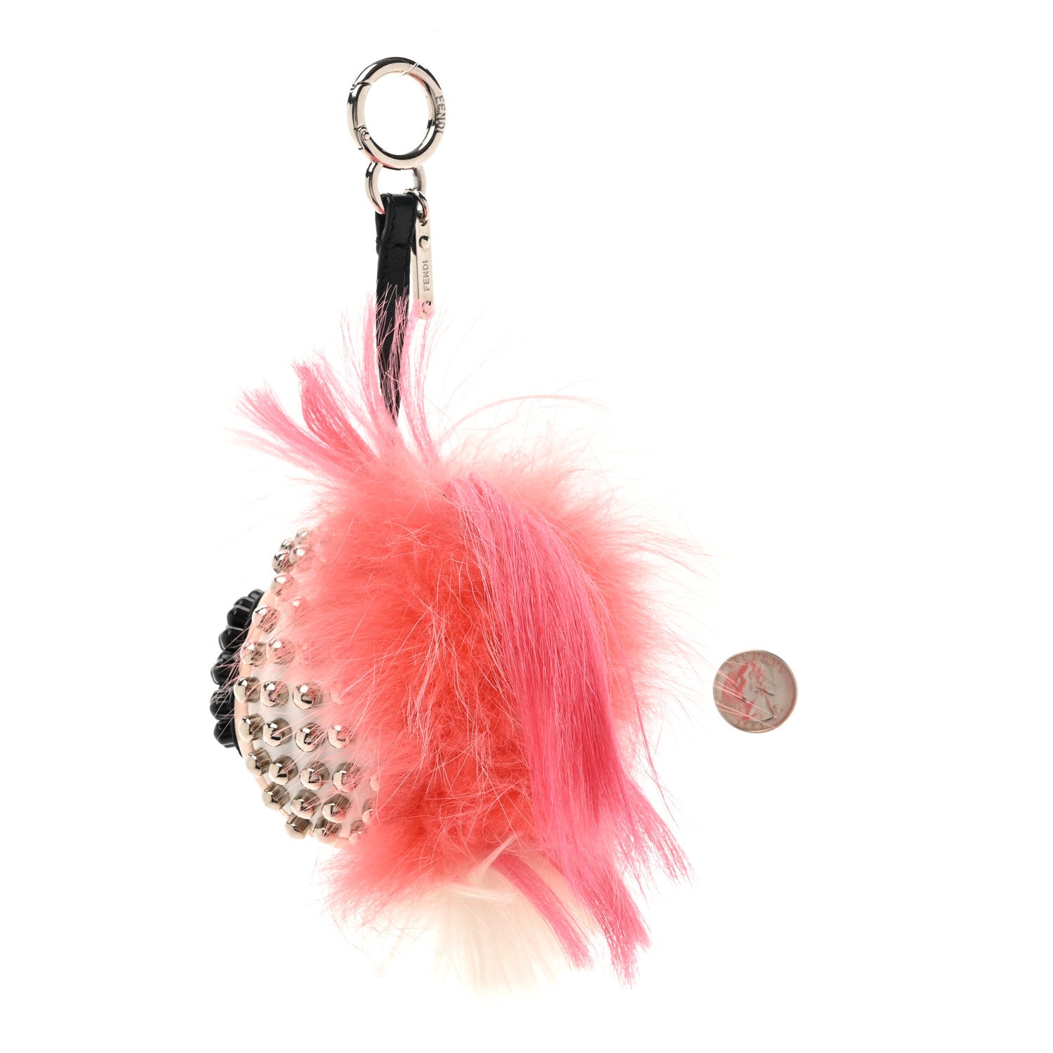 Fendi Shiny Nappa Goat Fox Fur Studded Punkito Karlito Bag Charm White Black Azalea 2 of 4