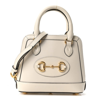 Gucci Boarded Plutone Calfskin Mini Horsebit 1955 Top Handle Bag Mystic White 1 of 10