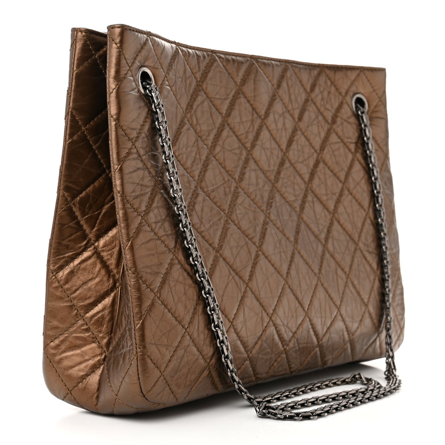 Metallic Aged Calfskin Quilted Reissue 2.55 Tote Bronze