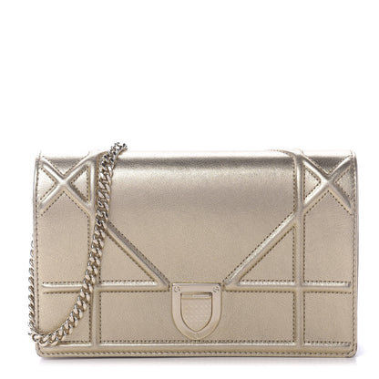Christian Dior Metallic Calfskin Diorama Wallet on Chain Pouch Light Gold 1 of 8