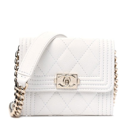 Chanel Caviar Quilted Boy Card Holder On Chain White 1 of 6