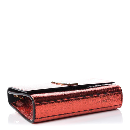 Saint Laurent Metallic Calfskin Small Classic Monogram Kate Satchel Red 4 of 9