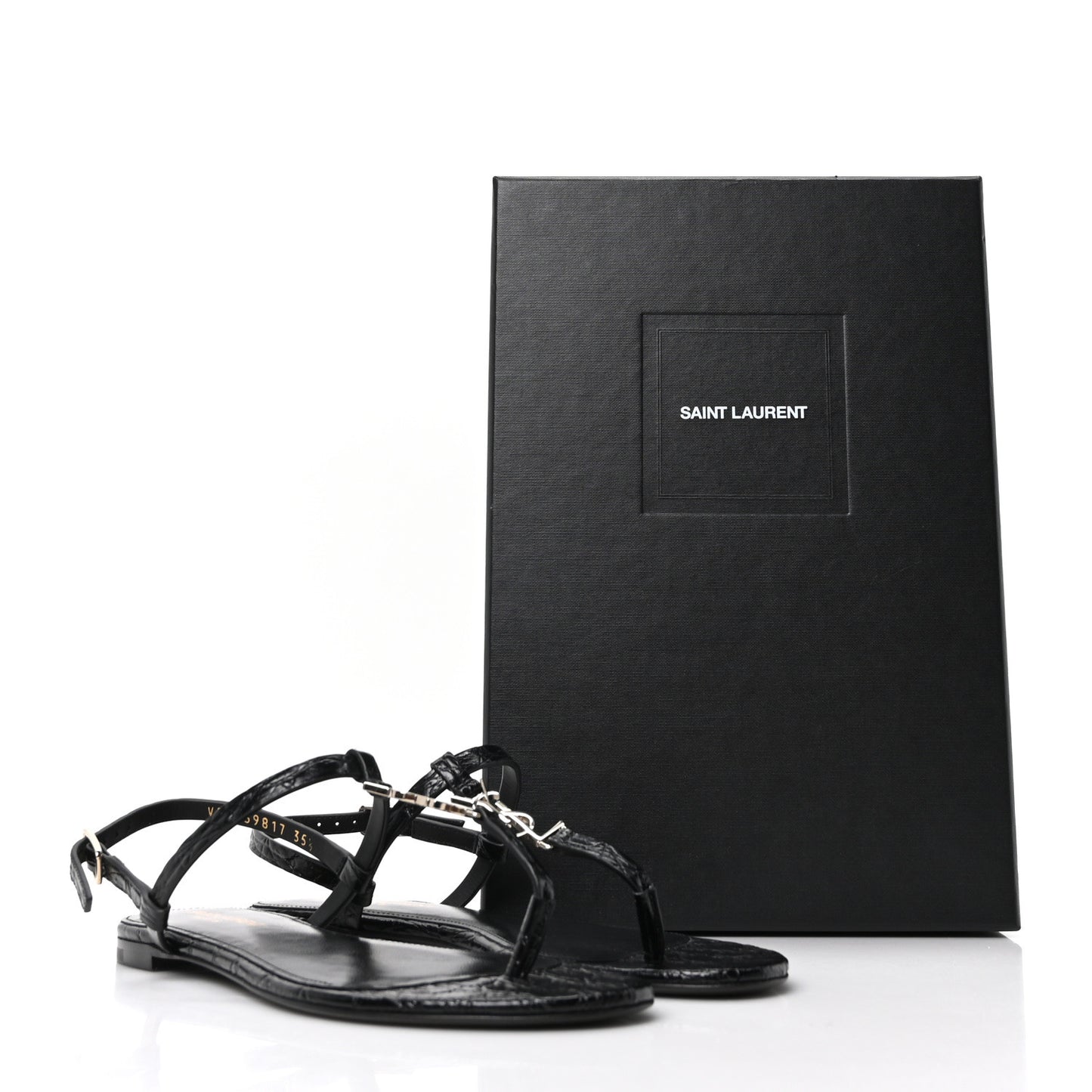 Calfskin Crocodile Embossed Cassandra Monogram Sandals 35.5 Black