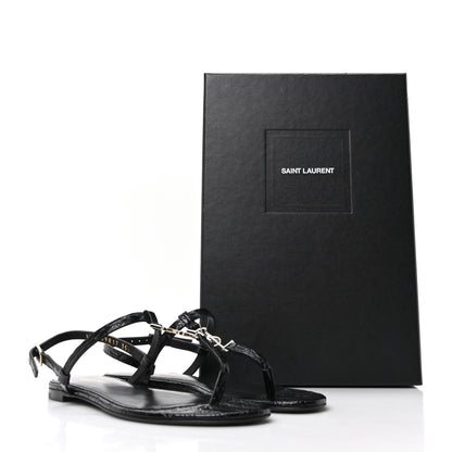 Saint Laurent Calfskin Crocodile Embossed Cassandra Monogram Sandals 35.5 Black 10 of 10