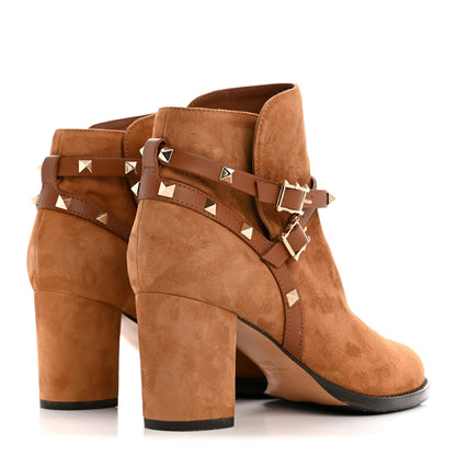 Valentino Garavani Suede Rockstud Double Buckle 100mm Block Heel Ankle Boots 39.5 Brown 5 of 9