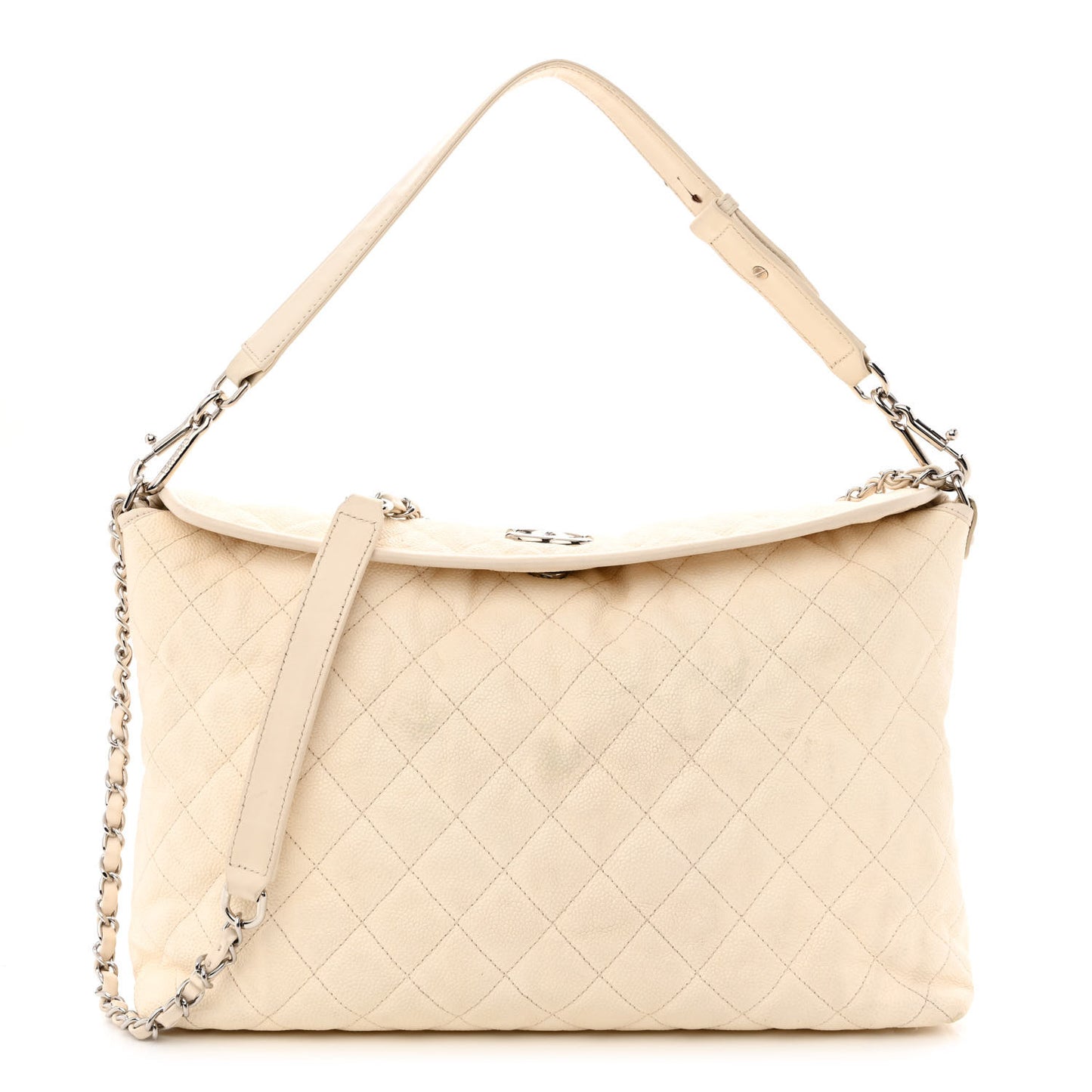 Caviar Quilted French Riviera Hobo Dark White