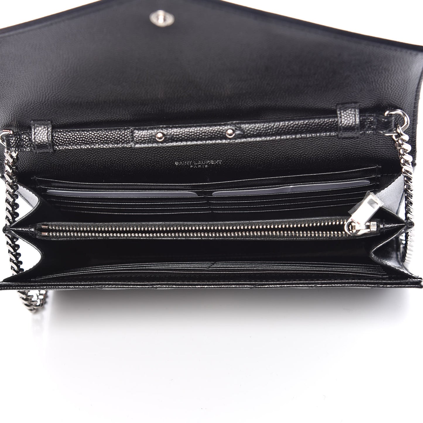 Grain De Poudre Matelasse Chevron Medium Monogram Chain Wallet Black