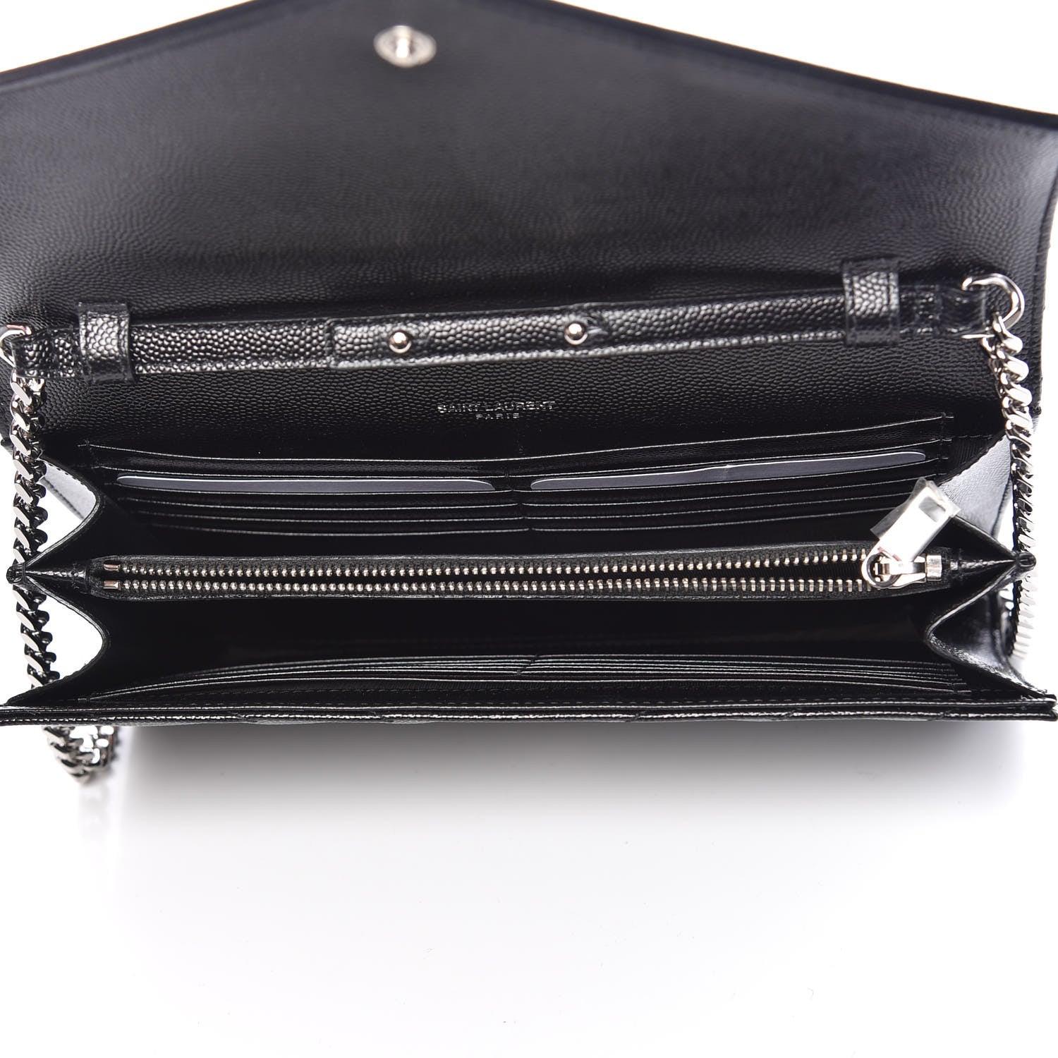 Saint Laurent Grain De Poudre Matelasse Chevron Medium Monogram Chain Wallet Black 5 of 9