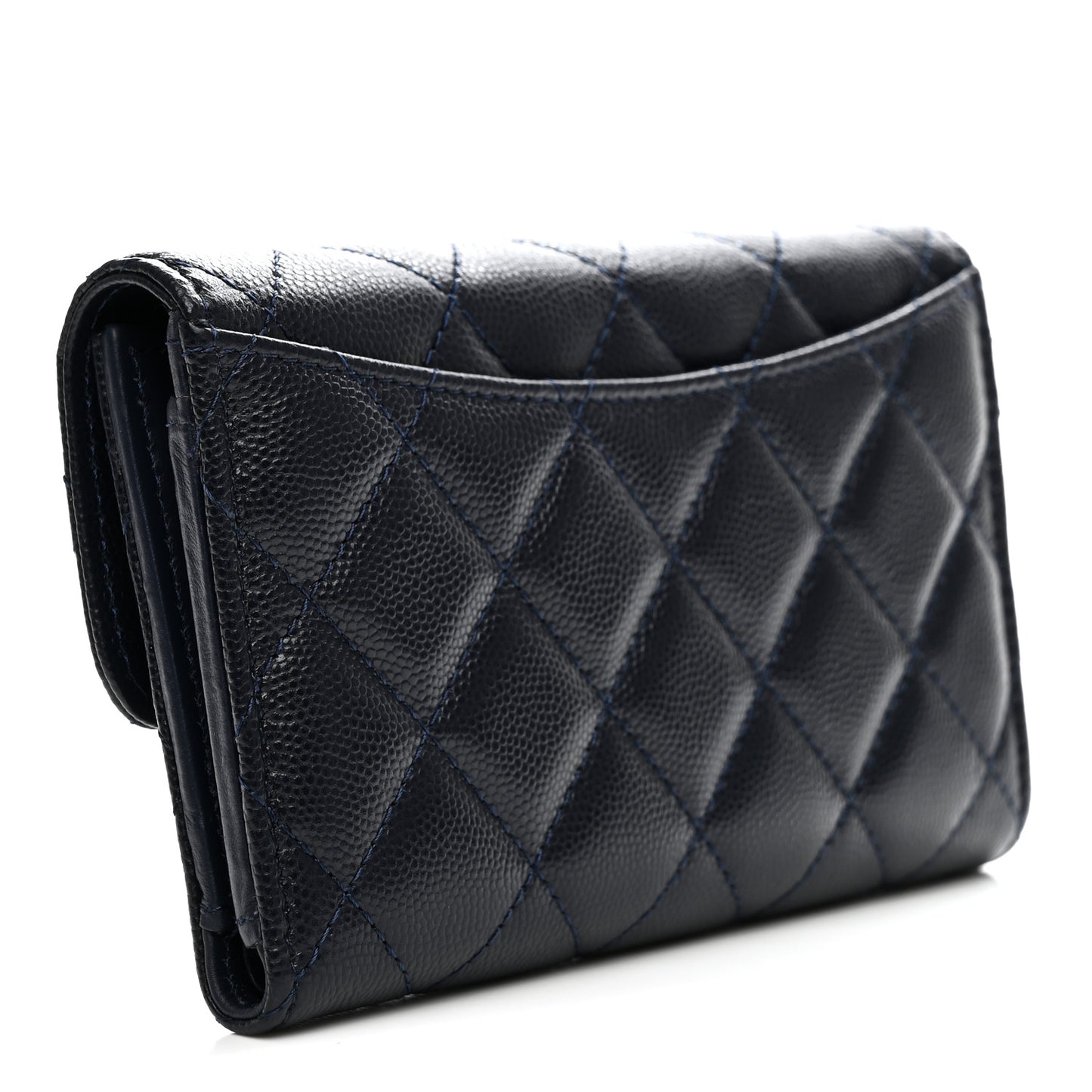 Caviar Quilted Medium Flap Wallet Dark Blue