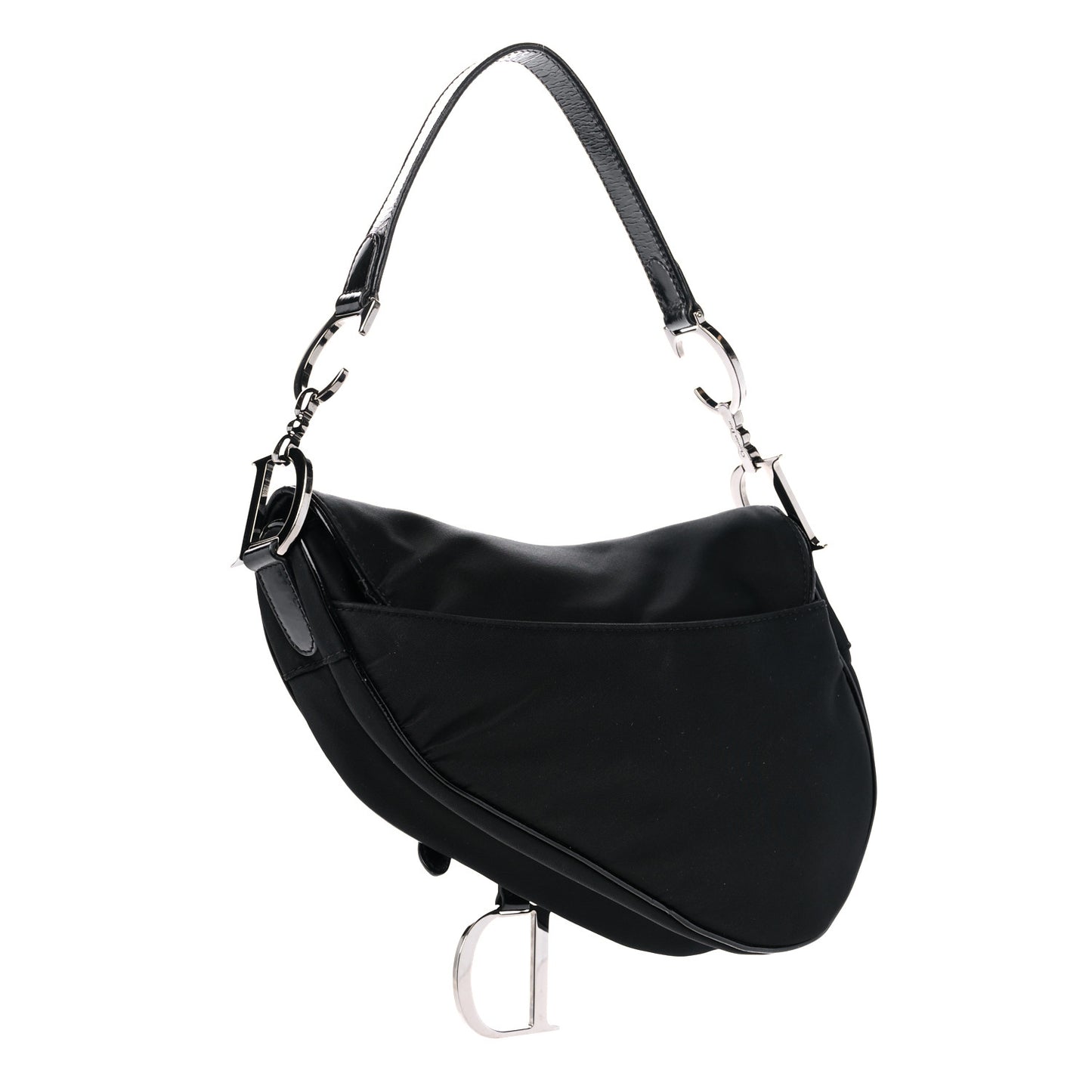 Canvas Patent Calfskin Saddle Bag Black