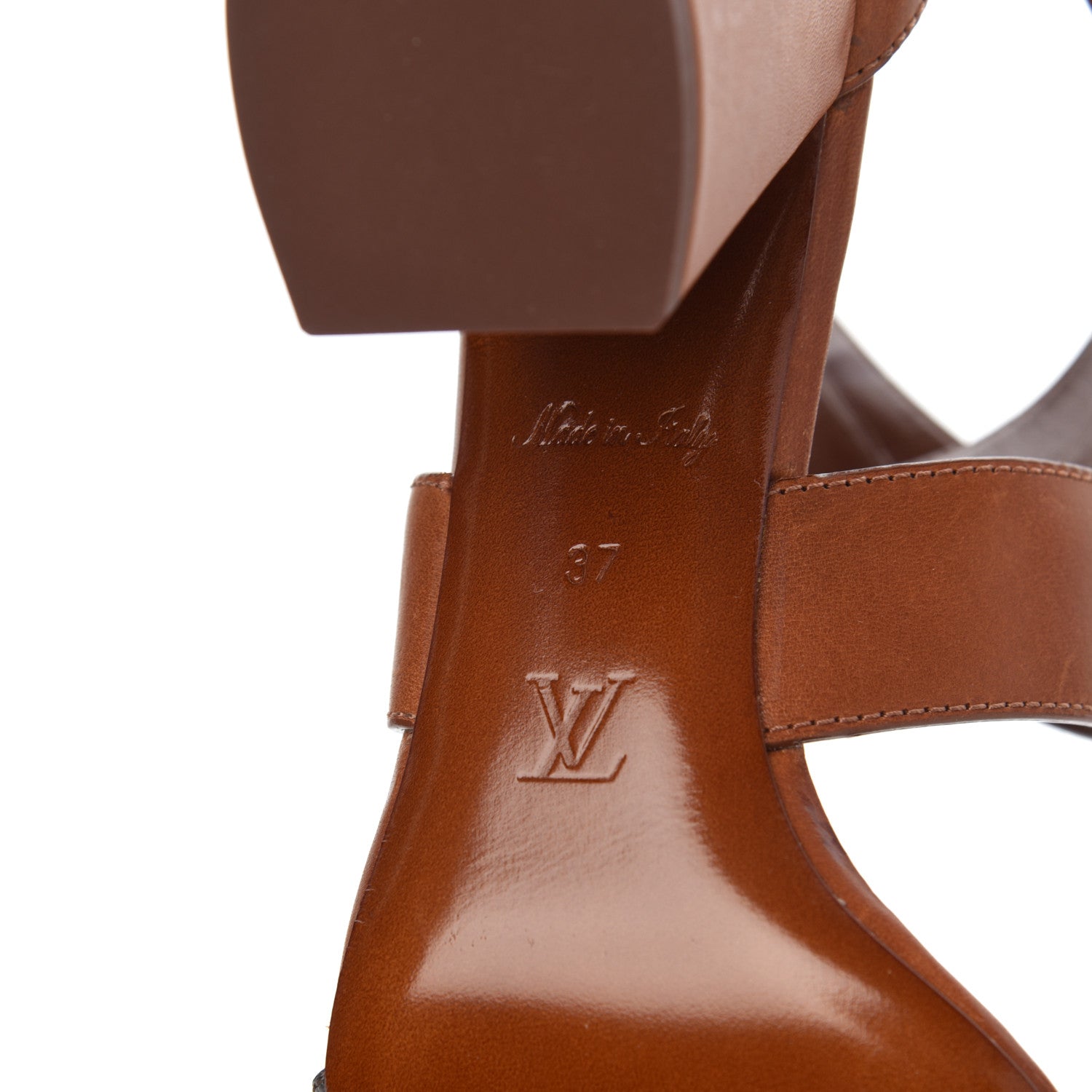 Louis Vuitton Calfskin Monogram Horizon Sandals 37 Cognac Brown 13 of 38