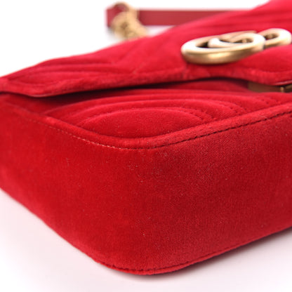 Gucci Velvet Matelasse Mini GG Marmont Shoulder Bag Hibiscus Red 5 of 10