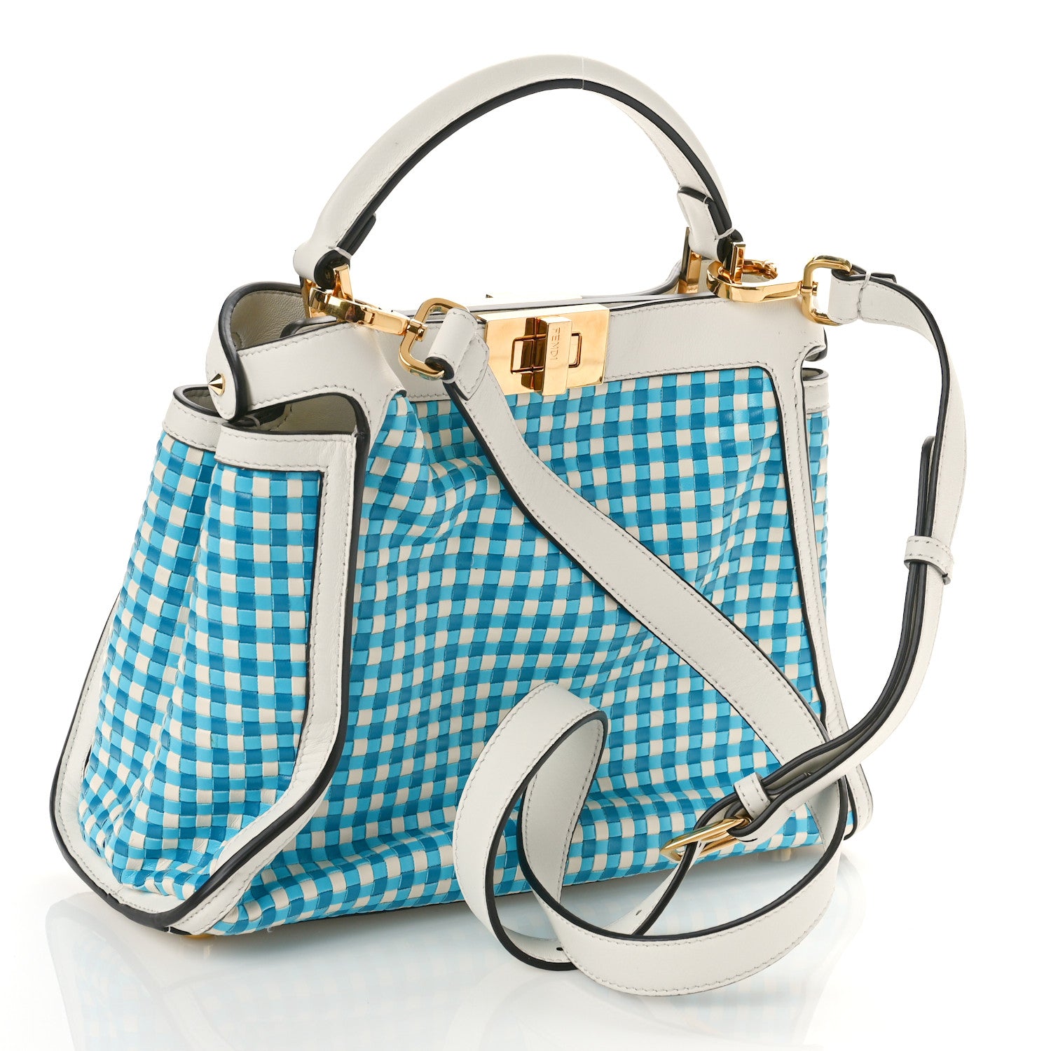 Fendi Vitello Woven Medium Peekaboo Iconic Essentially Satchel Blue 3 of 10