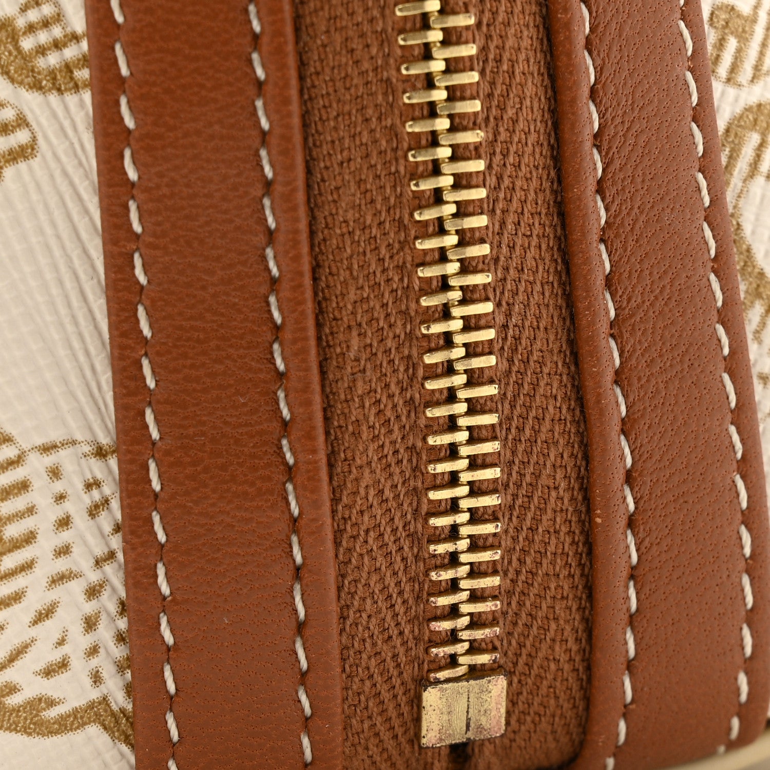 Celine Lambskin Triomphe Canvas Clutch With Chain White Tan 12 of 13