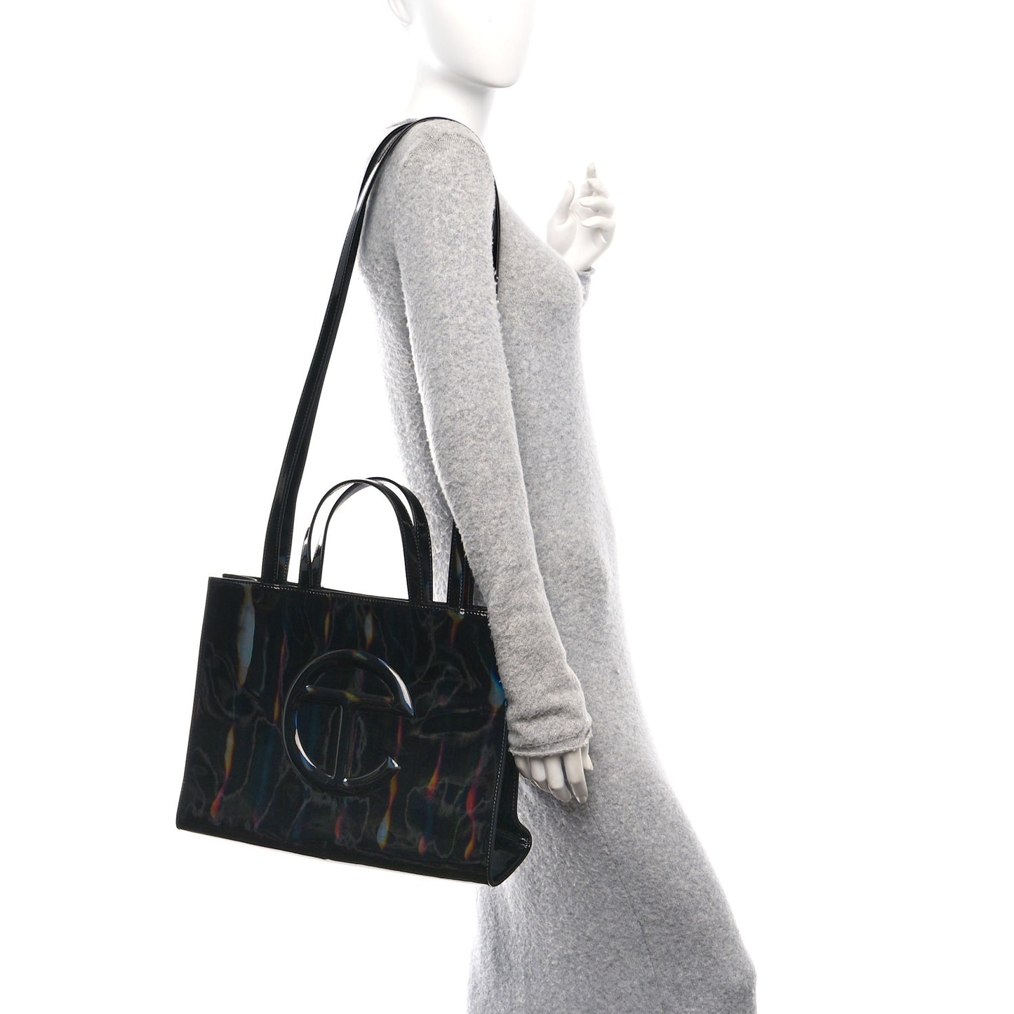 Patent Vegan Leather Medium Shopping Bag Black Rainbow