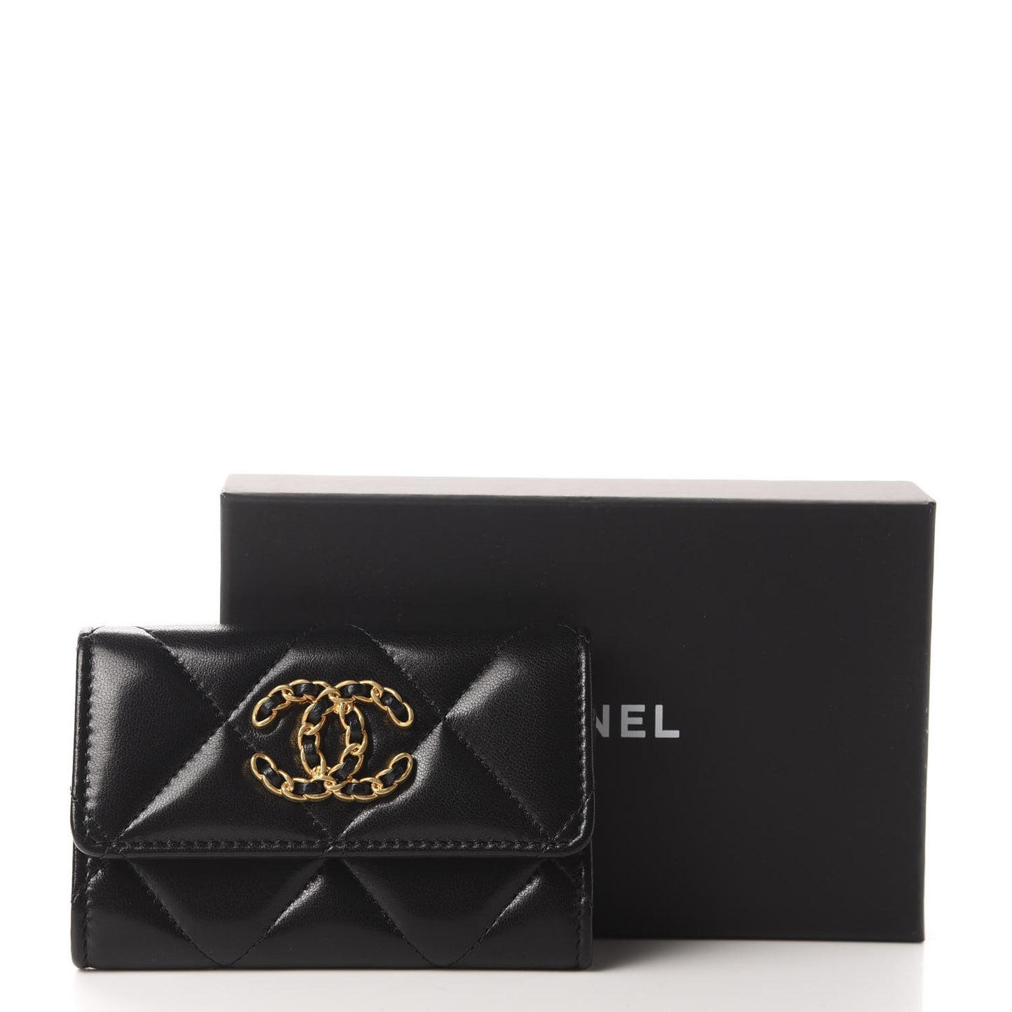 Lambskin Quilted Chanel 19 Flap Card Holder Black