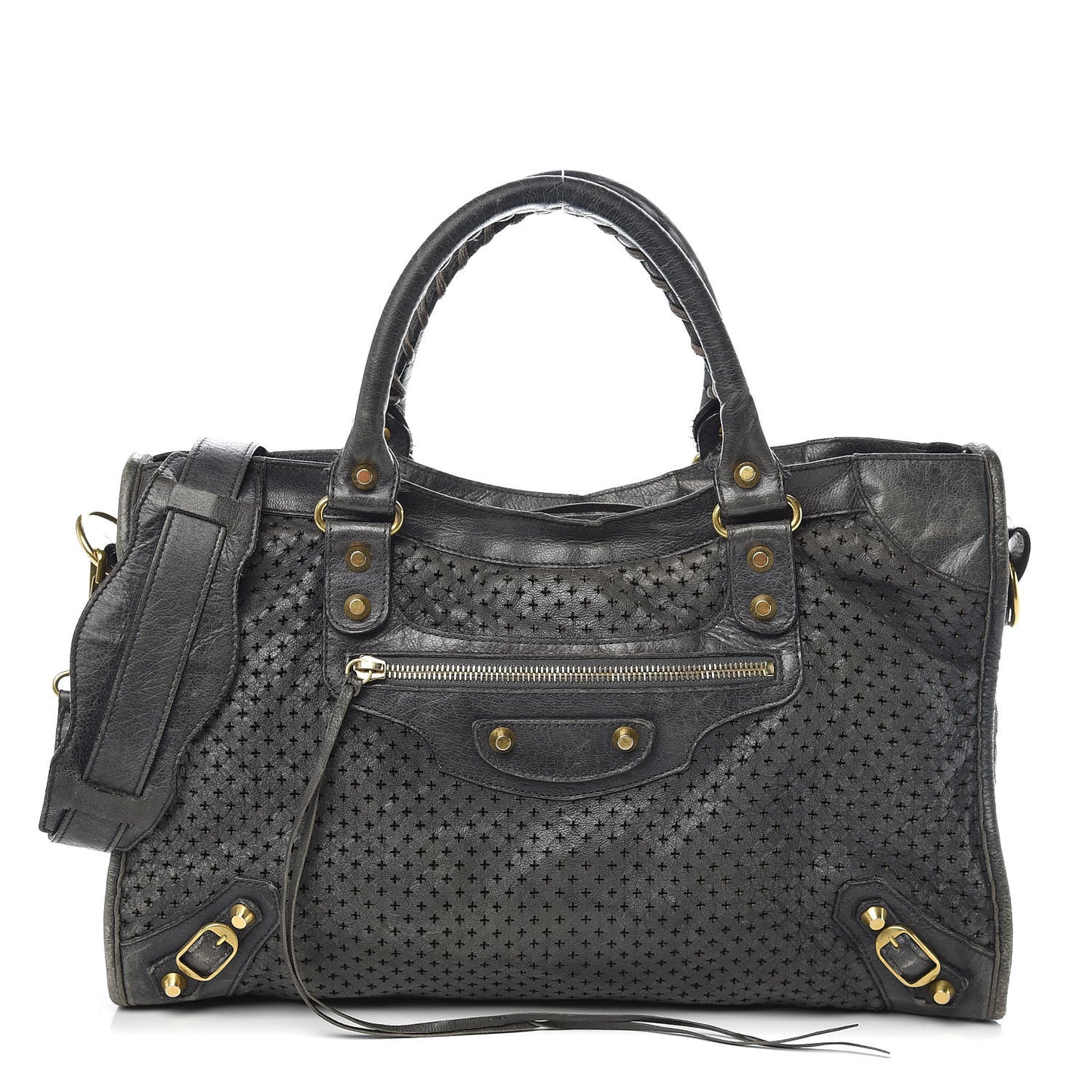 Agneau Laser Cut Cross Classic Gold Hardware City Grey