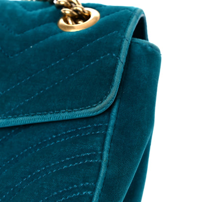 Gucci Velvet Matelasse Small GG Marmont Shoulder Bag Pavone Cyan 24 of 28