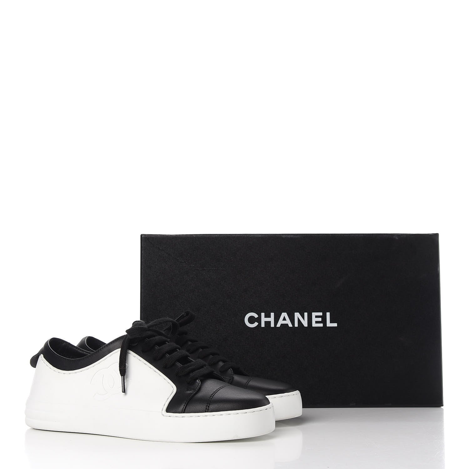 Chanel Calfskin Womens CC Sneakers 36.5 Black White 10 of 10