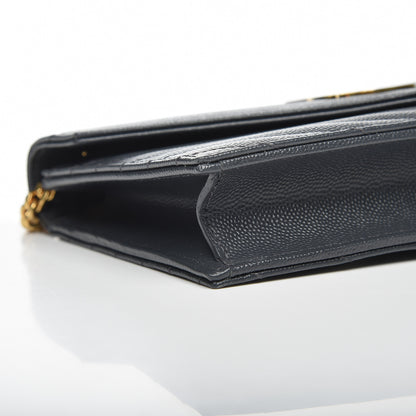 Saint Laurent Grain De Poudre Matelasse Chevron Monogram Envelope Chain Wallet Dark Smog 5 of 9