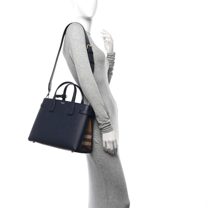 Burberry Grainy Calfskin House Check Medium Banner Tote Regency Blue 2 of 12