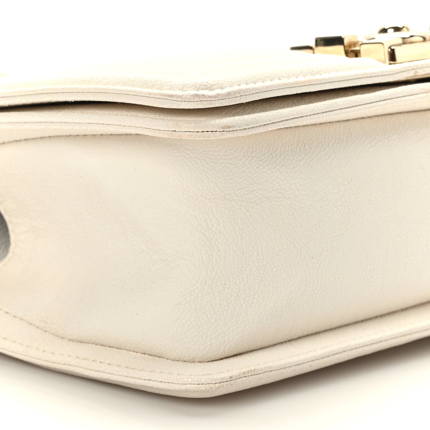 Caviar Chevron Quilted Small Boy Flap White