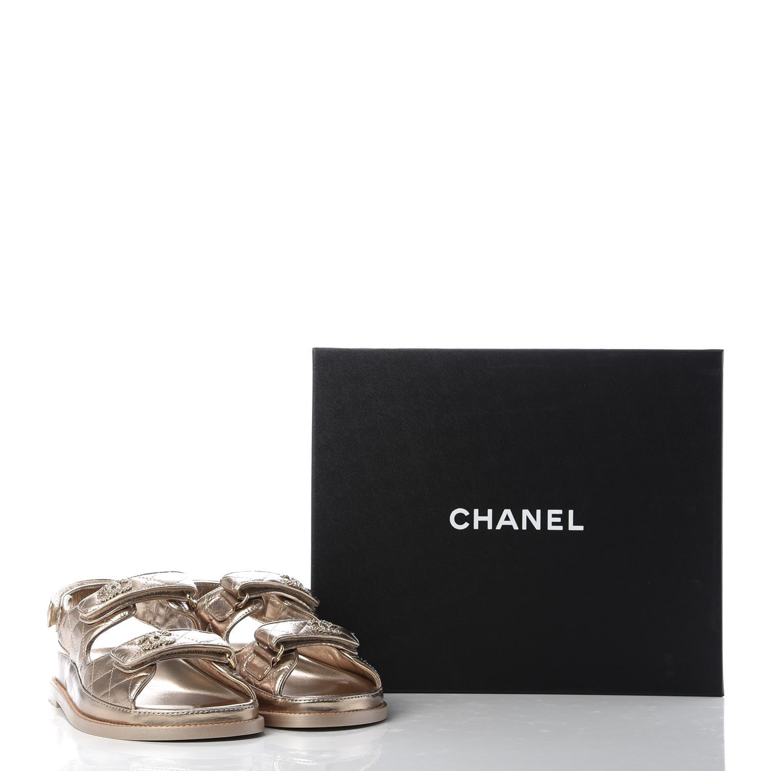 Chanel Iridescent Lambskin Velcro Dad Sandals 37.5 Light Bronze 10 of 10