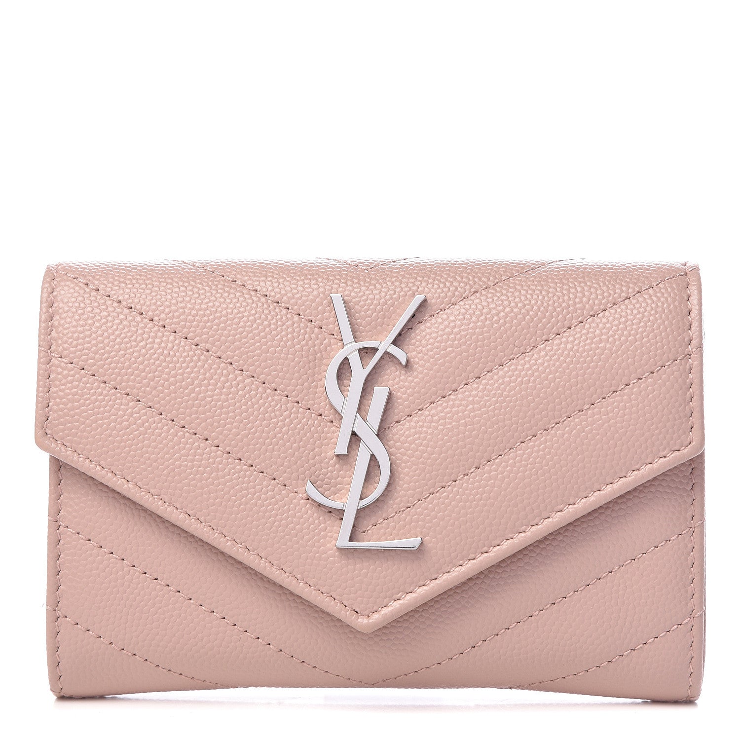 Saint Laurent Grain De Poudre Matelasse Chevron Small Monogram Envelope Wallet Pale Blush 1 of 7