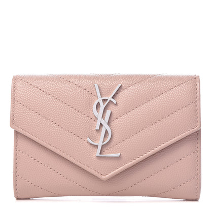 Saint Laurent Grain De Poudre Matelasse Chevron Small Monogram Envelope Wallet Pale Blush 1 of 7