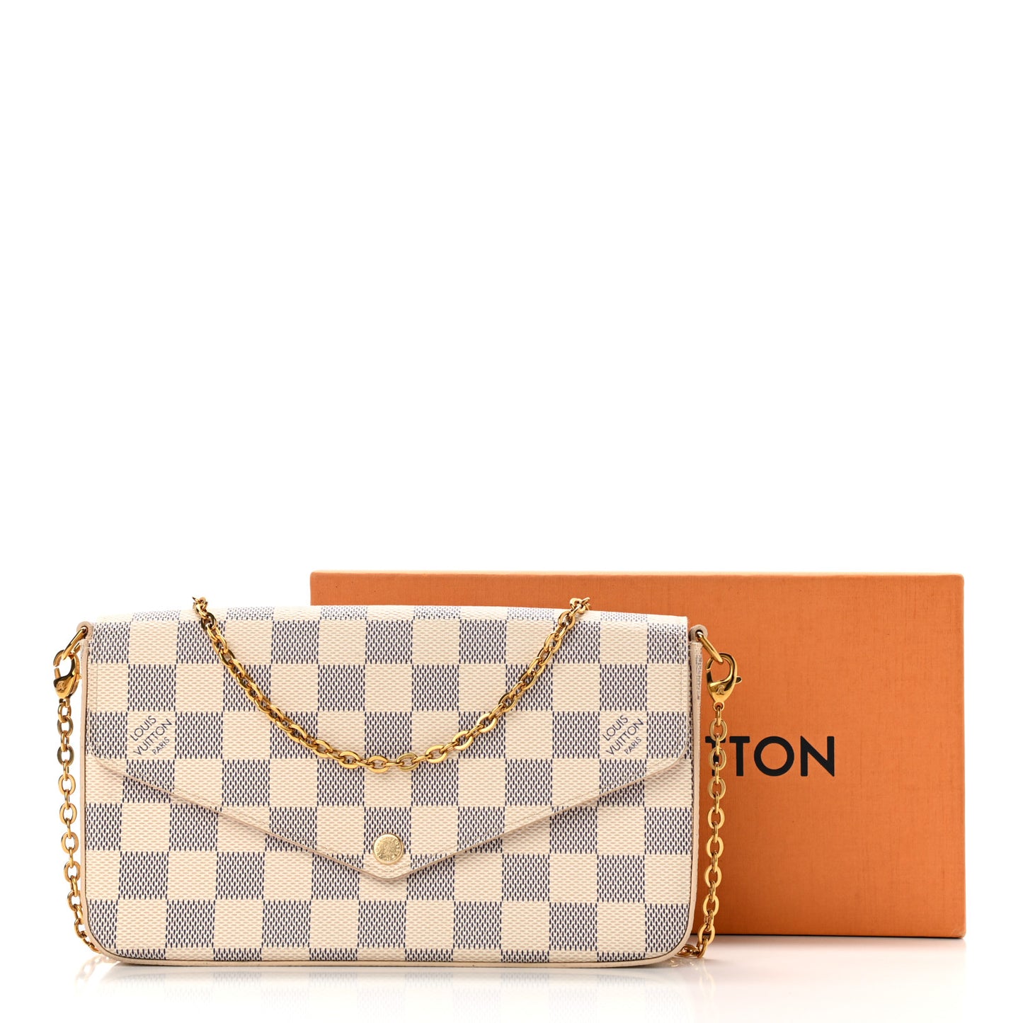 Damier Azur Pochette Felicie Chain Wallet Rose Ballerine