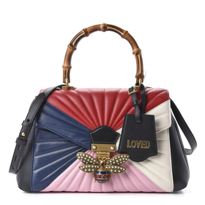 Gucci Calfskin Bamboo Trapuntata Queen Margaret Top Handle Bag Blue Agata Hibiscus Red Mystic White Sugar Pink 1 of 11