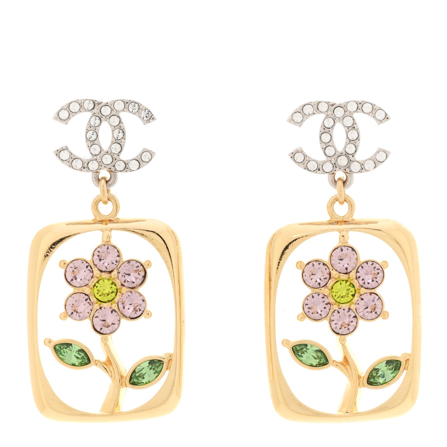 Crystal CC Flower Earrings Purple Green Gold Silver