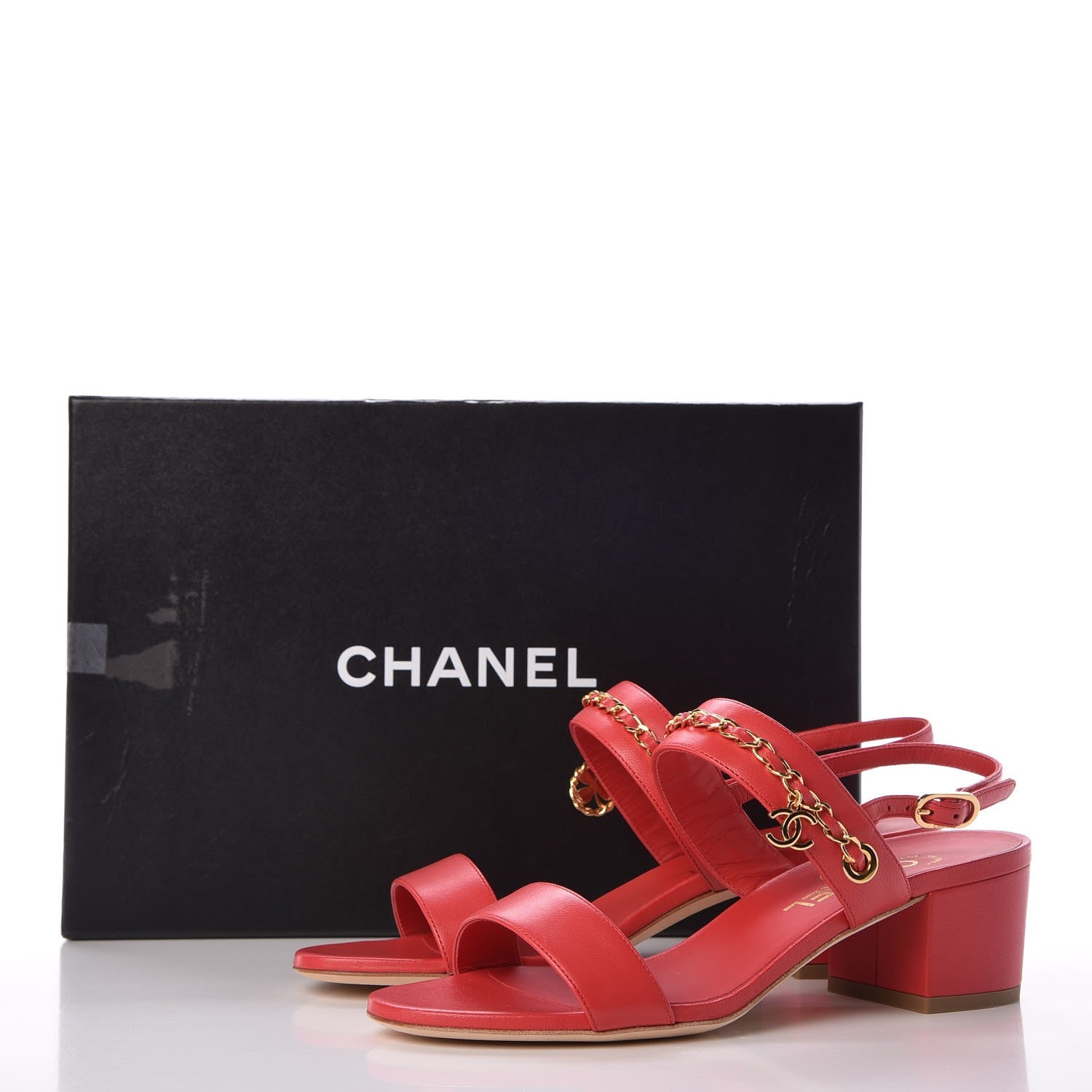 Chanel Lambskin Chain Clover Sandals 38 Red 9 of 9
