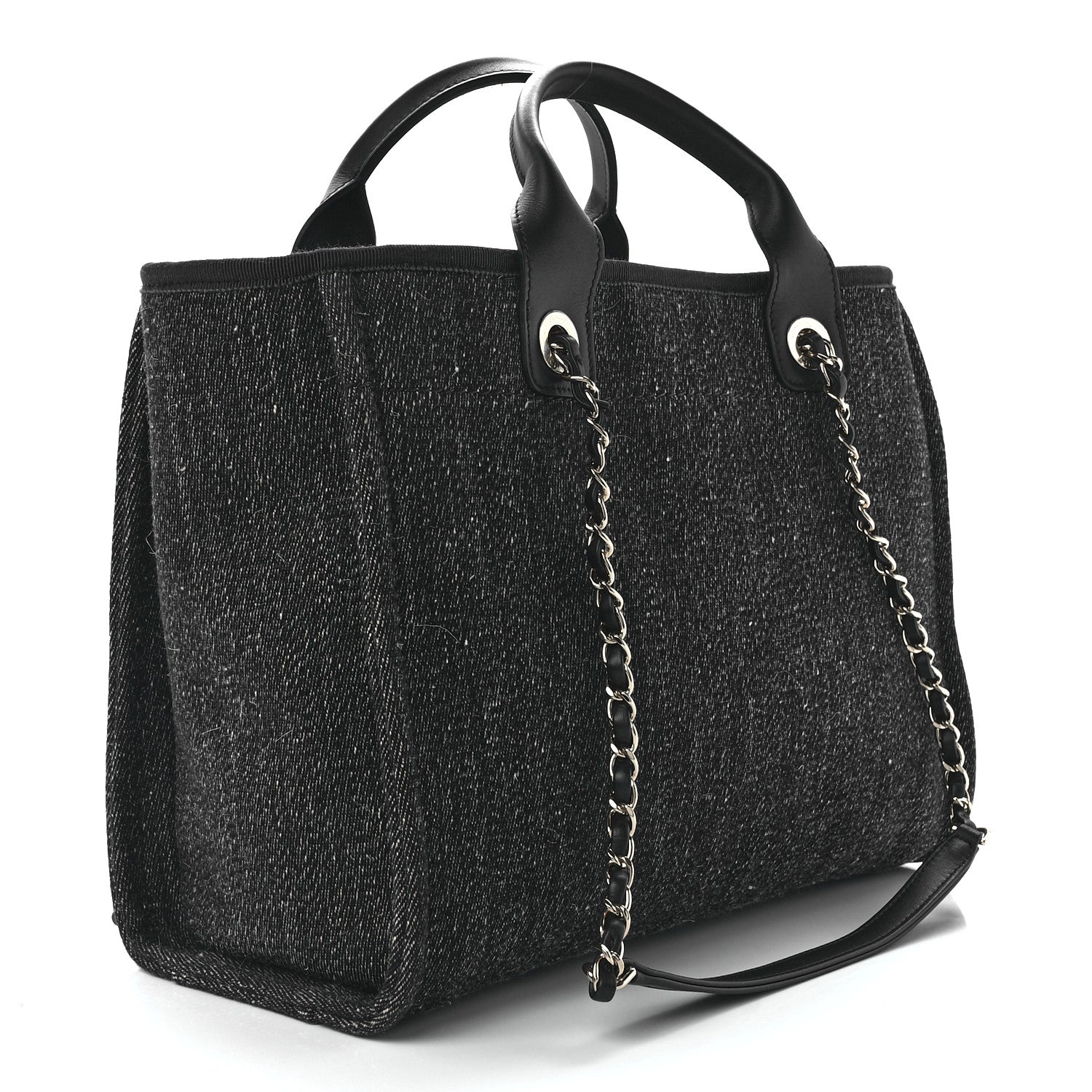 Chanel Denim Small Deauville Tote Dark Blue White 4 of 13