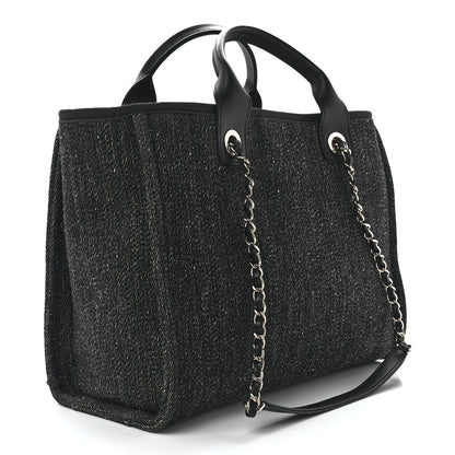 Chanel Denim Small Deauville Tote Dark Blue White 4 of 13